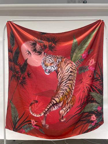 SAMPLE SALE: Red tiger print large silk scarf