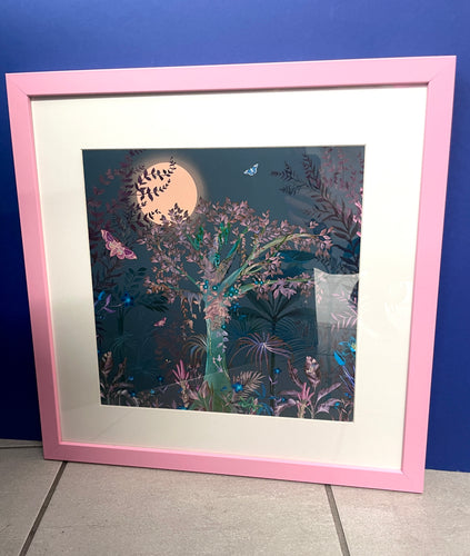 SAMPLE SALE: Pink 'Enchanted Forest' water colour artwork print in pink frame