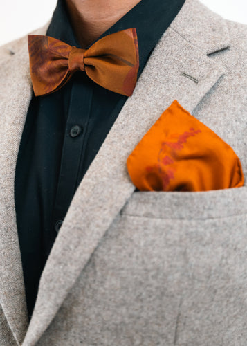 Rust floral Silk Pocket Square and Bow tie in 'Ember' robin print