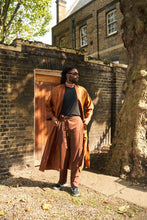 Load image into Gallery viewer, Rust silk robe with belt in &#39;Ember’ hand-painted design