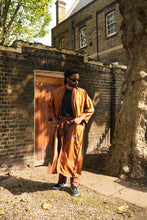 Load image into Gallery viewer, Rust silk robe with belt in &#39;Ember’ hand-painted design