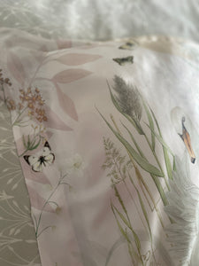 Cream and neutral Silk Pillowcase in hand painted 'Graceful' print, Oxford style Pillowcase