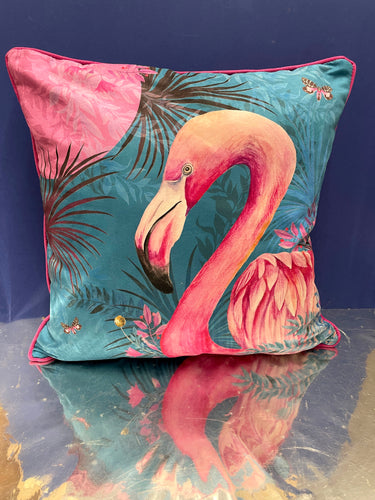 SAMPLE SALE: Turquoise Flamingo cushion 50 x 50cm