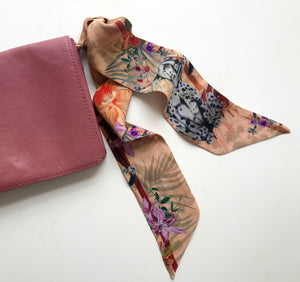 SAMPLE SALE: Peach botanical 'Panthera' skinny Silk scarf