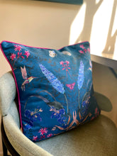 Load image into Gallery viewer, Teal Cushion with watercolour botanical art &#39;Serene&#39; double sided design