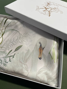 Cream and neutral Silk Pillowcase in hand painted 'Graceful' print, Oxford style Pillowcase