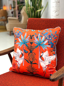 Bright orange watercolour art Cushion 'Tangelo' double sided design, made from Vegan friendly Suede