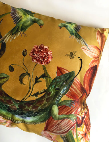 SAMPLE SALE Yellow floral Cushion 'Reptila' print cover