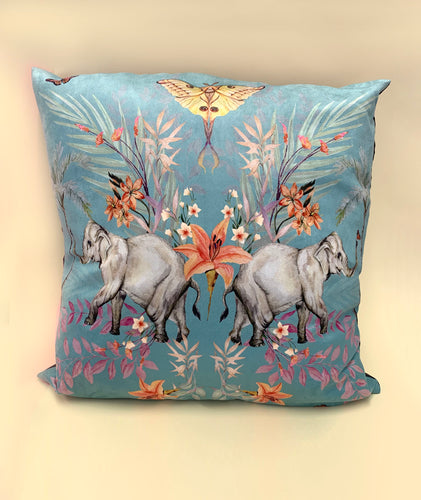 SAMPLE SALE Elephants turquoise large vegan suede cushion