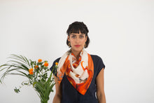 Load image into Gallery viewer, Orange Silk Scarf &#39;Oracle Silk&#39; is Hand-painted, square Silk Scarf from the Evolution Collection by Alice Acreman silks